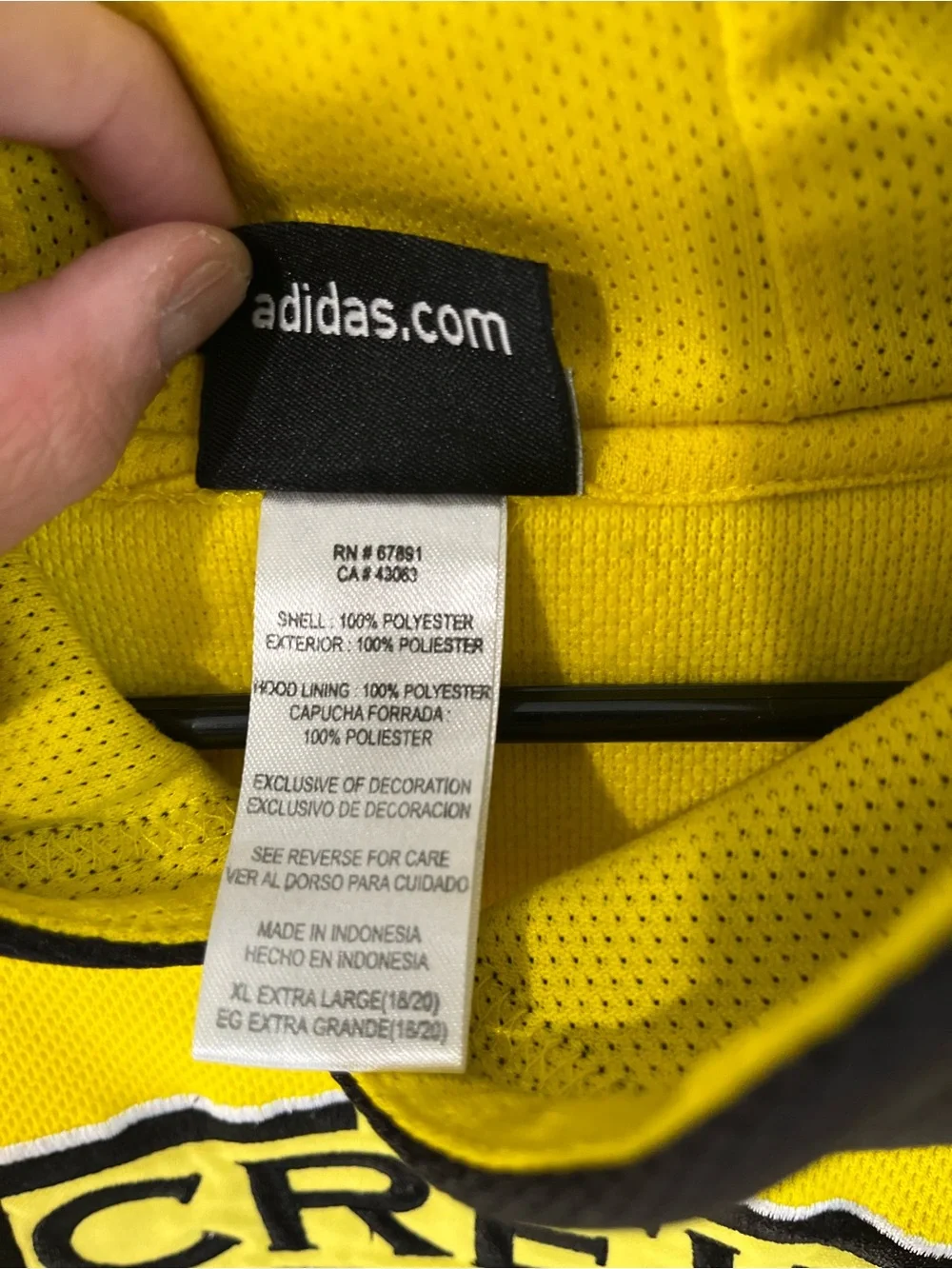 Adidas The Columbus Crew Yellow & Black Hooded Pullover Sweater
